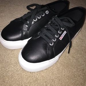 Black Leather Platform Superga’s